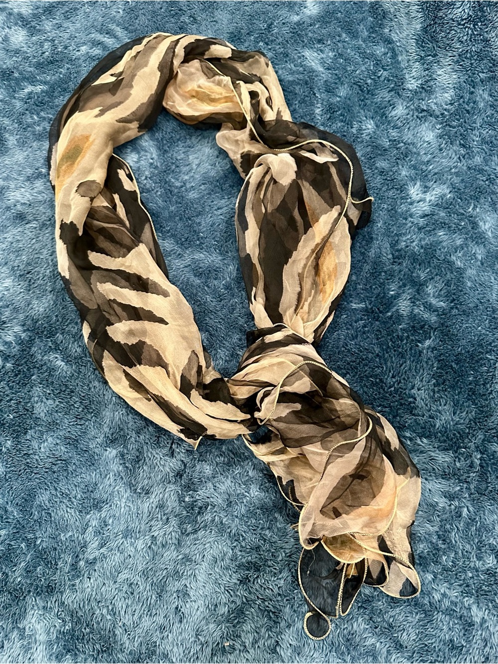 Naturally Knotty Silk Chiffon Ruffle Scarf Floral Lightweight 21x70